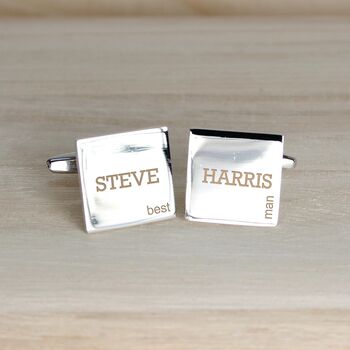 Personalised Classic Silver Plated Square Cufflink Set, 2 of 2