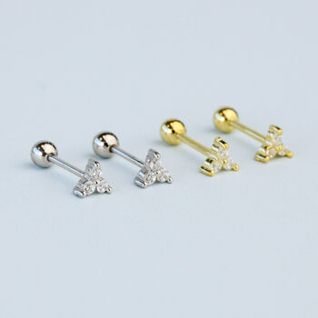 Sterling Silver Crystal Screw Back Stud Earrings, 2 of 4