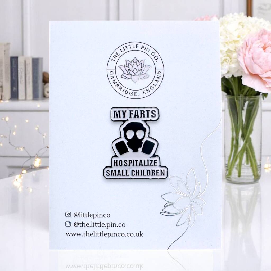 My Farts Hospitalize Small Children Gas Mask Enamel Pin Badge, Gift For Dad, Father's Day Gift, 1 of 8