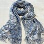 Artistic Blue Flower Sketch Scarf, thumbnail 2 of 5