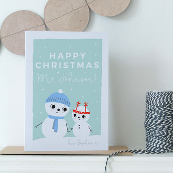 Teacher's Christmas Card Personalised With Snow People, 3 of 3