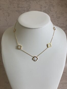 18 K Gold Plated Four Leaf Clover Necklace Gold White, 2 of 8
