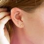 Tiny Crystal Moon Stud Earrings In Gold Plating, thumbnail 1 of 6