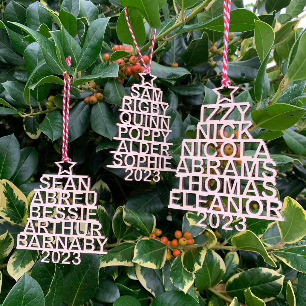 Stacked Name Christmas Tree Decoration By Wendover Wood