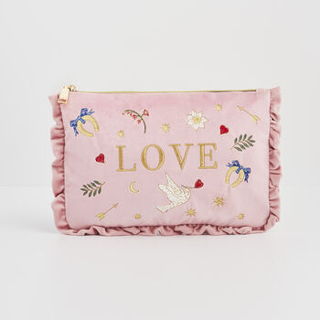 Pink Love Velvet Embroidered Pouch, 2 of 7