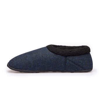 Tony Dark Blue Tweed Mens Slippers/Indoor Shoes, 4 of 8