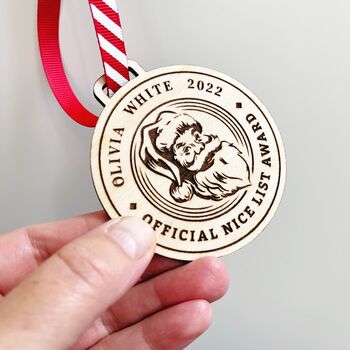 Personalised Santas Nice List Wooden Medal, 3 of 5