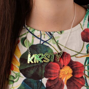 Personalised Iridescent Watermelon Name Necklace, 3 of 4