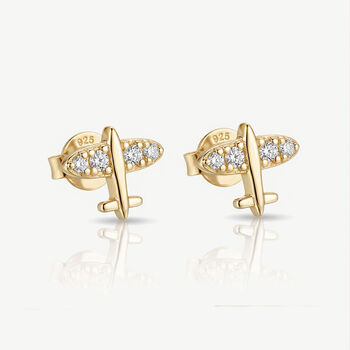 Gold Or Silver Airplane Stud Earrings, Women's Travel Jewellery, 2 of 4