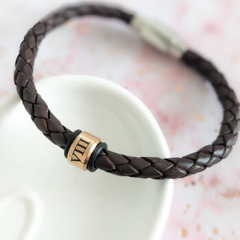 Personalised Braided Leather Bracelet With Engraved Rings – Christmas Gifts For Men, 6 of 9