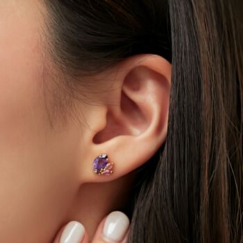 Amethyst And Pink Tourmaline Stud Earrings In Silver And Gold, 4 of 12