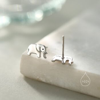 Cute Dainty Elephant Stud Earrings In Sterling Silver, 7 of 12