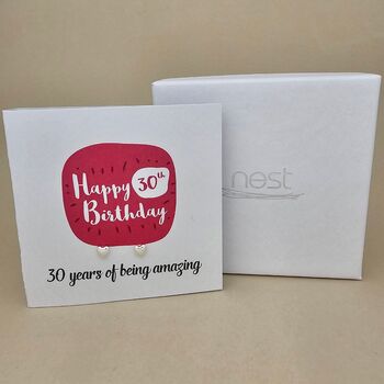Boxed 30th Birthday Heart Stud Earrings Card, 2 of 3