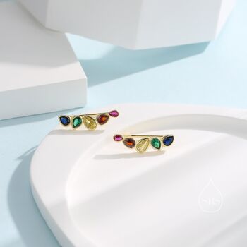 Rainbow Droplet Cz Crawler Earrings Sterling Silver, 4 of 10