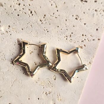 Star Hoop Earrings With Cubic Zirconia, 3 of 7