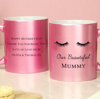 Personalised Mother's Day Eyelashes Pink Glitter Mug, 4 of 5