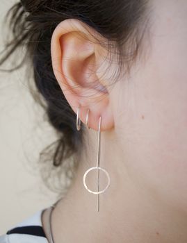 Handmade Long Silver Circle Earrings, 2 of 12