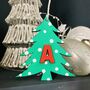 Personalised Green Xmas Tree Alphabet Decoration Tag, thumbnail 1 of 6