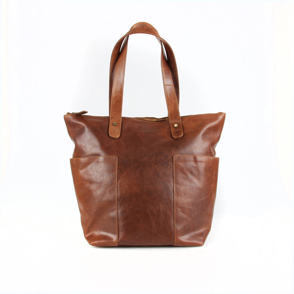 ashford large leather slip pocket shopper tote by the leather store ...