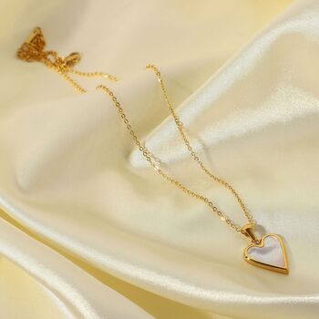 Mother Of Pearl Heart Necklace In 18 K Gold Plate, 4 of 6