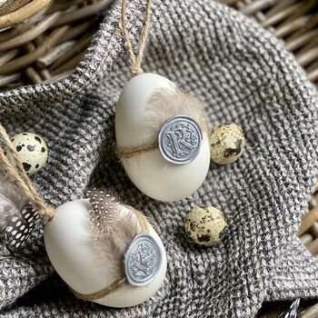 Goose Egg With Quail Feathers And Personalised Wax Seal, 2 of 9