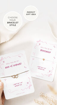 Bridesmaid Proposal Gift Will You Be My Bridesmaid Pink Bow Card Bracelet Gift, 8 of 9