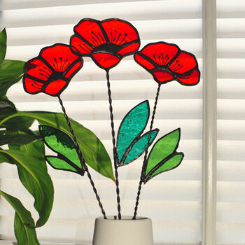 Red Poppy Everlasting Stained Glass Flowers, 3 of 5