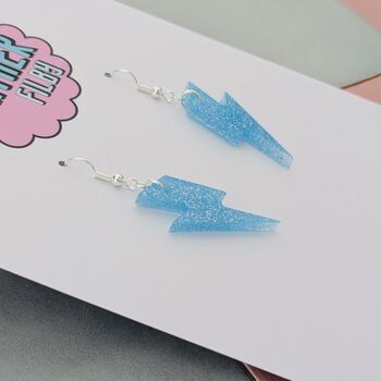 Light Blue Glitter Lightning Bolt Earrings Small And Large, 8 of 10