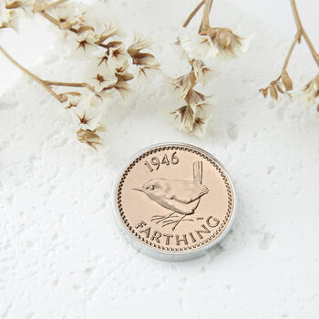 80th Birthday 1946 Farthing Keepsake Keyring, 2 of 9