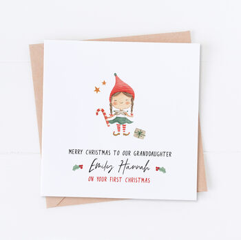 Personalised Elf Boy Baby's First Christmas Card, 2 of 2