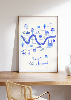 River Thames Map Poster London Blue Landmarks Travel Print, 6 of 6