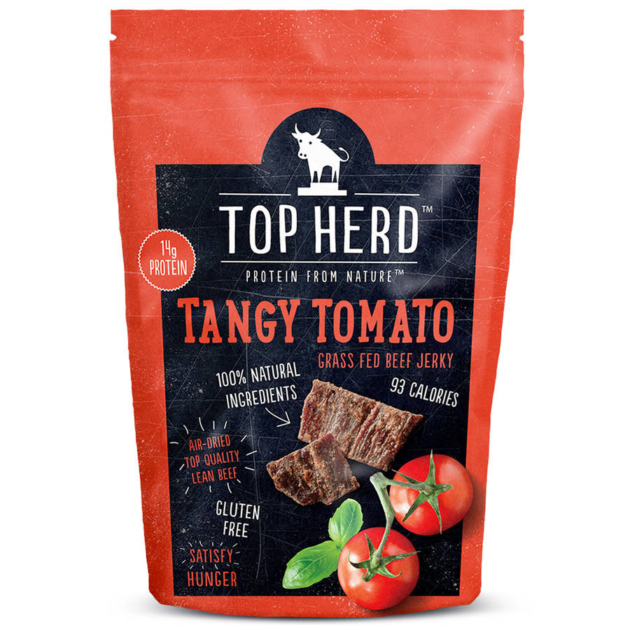 Tangy Tomato Grass Fed Beef Jerky Eight Snack Packs By Top Herd