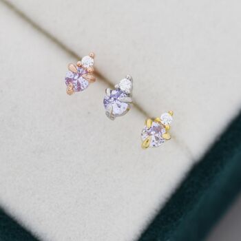 Sterling Silver Alexandrite Blue Purple Cz Stud Earrings, 7 of 12