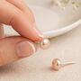 Sterling Silver Pink Freshwater Pearl Stud Earrings: Dainty Bridal Jewellery – 5mm, thumbnail 1 of 9