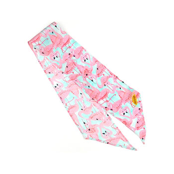 Flamingo Print Silk Skinny Minnie Hair Scarf By Also the Bison