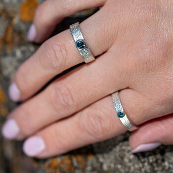 Blue Topaz December Birthstone Ring In Textured Sterling Silver, 3 of 11