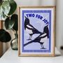 Two For Joy Baby Blue Magpie Art Print, thumbnail 4 of 11