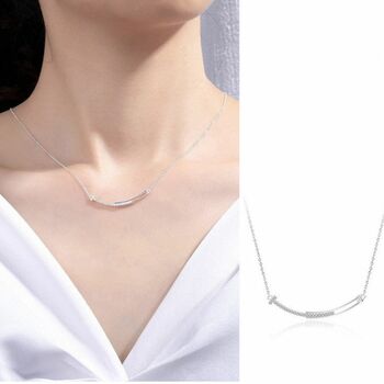 Sterling Silver Smile Zircon Curve Bar Necklace, 4 of 4
