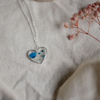 Blue Flower Heart Sterling Silver Or 18k Gold Necklace, 9 of 11