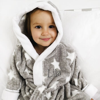 Personalised Grey And White Star Baby Dressing Gown, 2 of 7