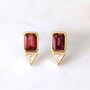 Garnet Geometric Stud Earrings, Gold Plated, thumbnail 1 of 6