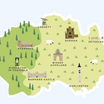 Map Of County Durham Print By Pepper Pot Studios | notonthehighstreet.com