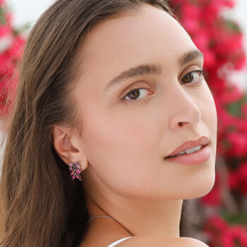 Large Red Gemstone Cluster Earrings In Sterling Silver And Gold, 11 of 12