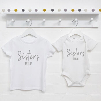 Sisters Rule. Matching T Shirt And Babygrow Set, 3 of 5