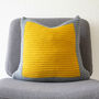 Colour Block Cushion Hand Knit In Grey And Lemon, thumbnail 2 of 5