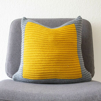 Colour Block Cushion Hand Knit In Grey And Lemon, 2 of 5
