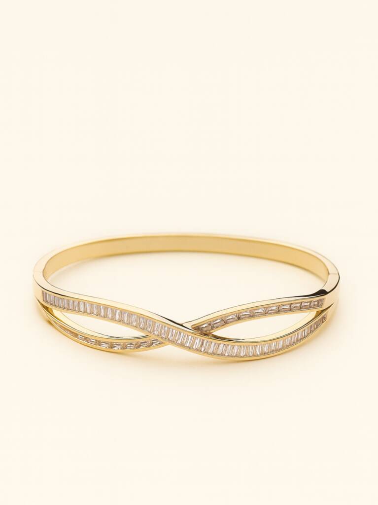 Gold Plated Twisted Infinity Bangle With Cubic Zirconia