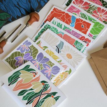 Colourful Linocut Birth Flower Notecards Set Of 12, 3 of 10