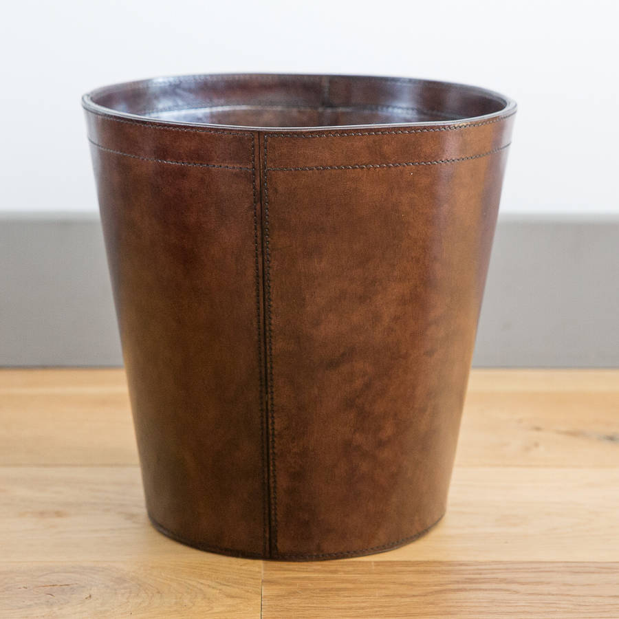 round leather waste paper bin by ginger rose
