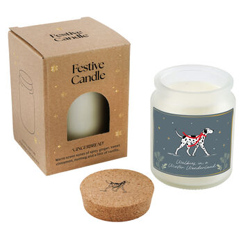 Dalmatian Dog Candle | Gingerbread Scented Christmas Candle | 'Walkies In A Winter Wonderland' | Clear | Seasonal Home Décor, 2 of 2